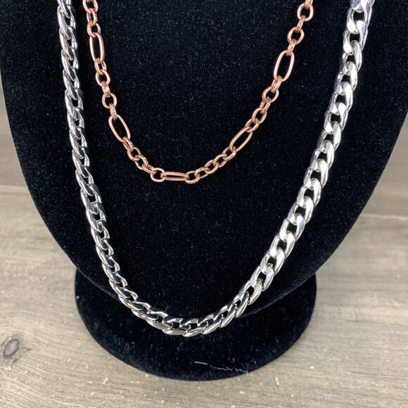 Melrose and Market Silver Rose Gold Dual Layer Chain Necklace Nickel Free NWT - Picture 3 of 6